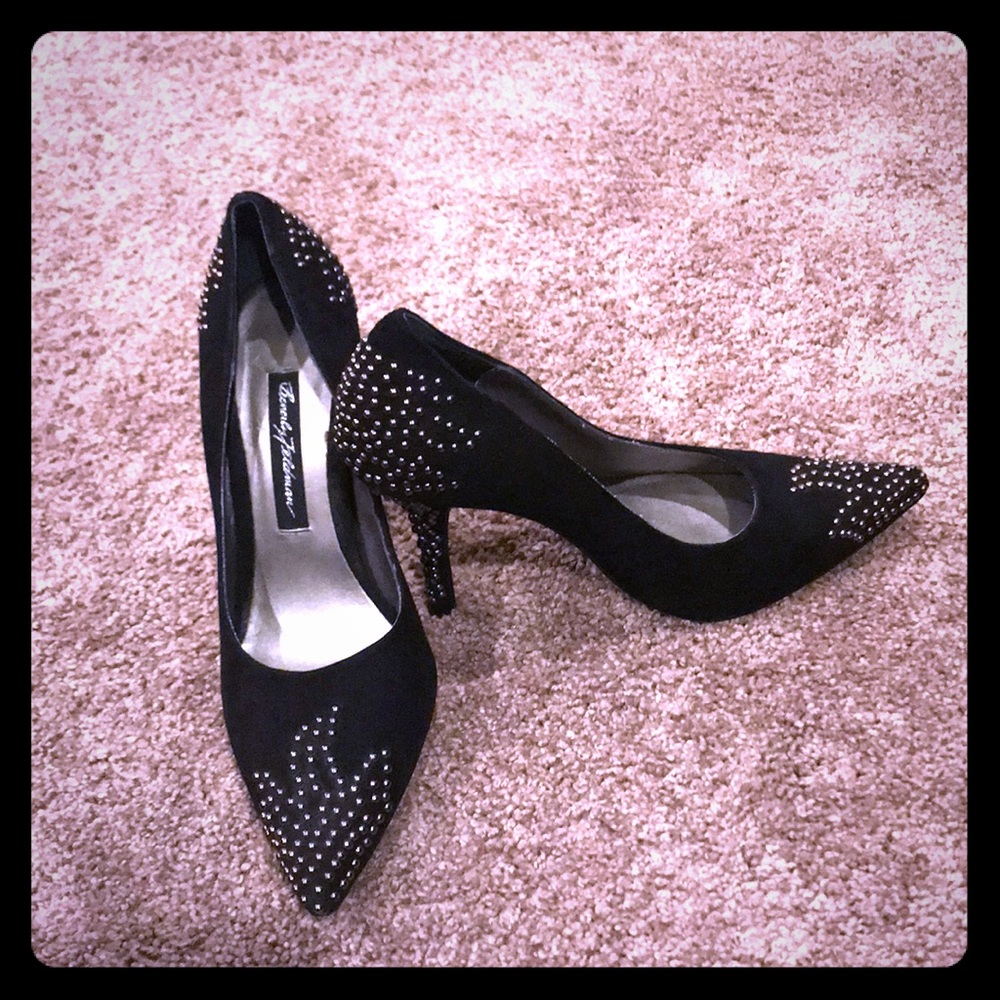 Beverly Feldman 6.5 Black Suede Studded Heels